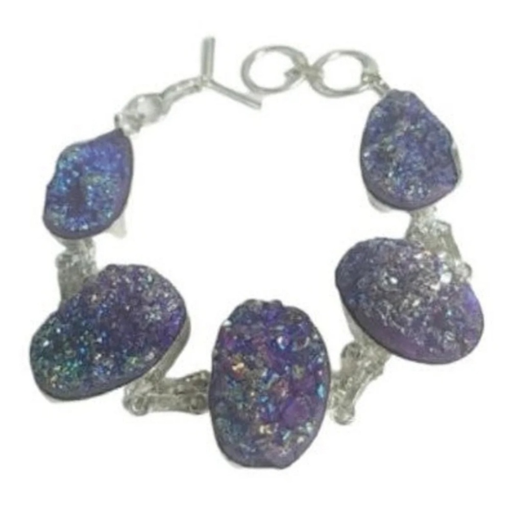 💜 Nwot Iridescent Purple Druzy Silver Bracelet
